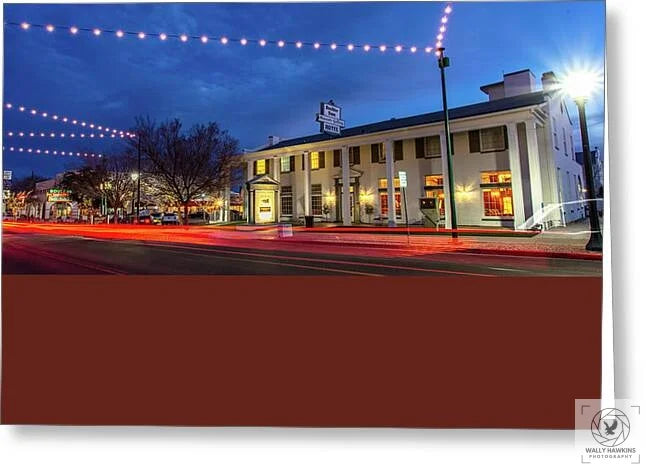 Boulder City Hotel at Night 1 - Greeting Card Pixels